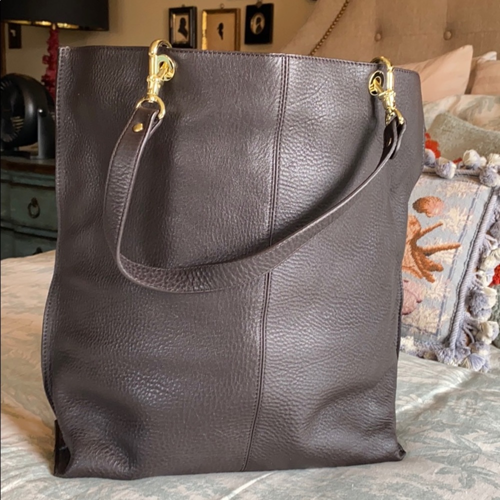 Brooks Brothers Dark Brown Leather Tote with Gold Hardware
